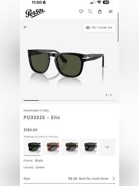 Persol PO3333S Elio Sunglasses - Black Frame, Green Lenses